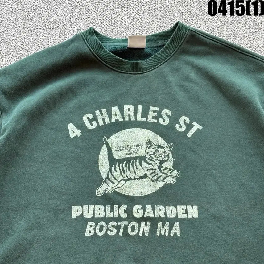 [BUNJANG] Koshort in Boston 고양이 프린팅 맨투맨 그린 XL / Koshort in Boston 고양이 프린팅 맨투맨 그린 XL