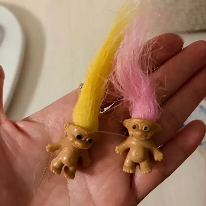 [BUNJANG] Vintage Mini Troll Dolls Set (Pink/Yellow) / 빈티지 미니 트롤 인형 2개 세트 (핑크/노랑)