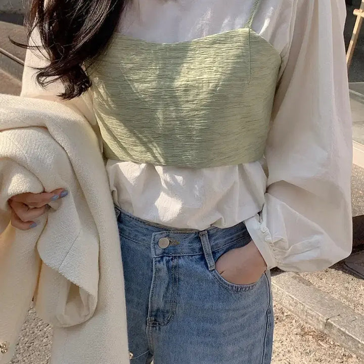 [BUNJANG] Round Blouse &amp; Bustier Set / 라운드블라우스+뷔스티에(세트판매)