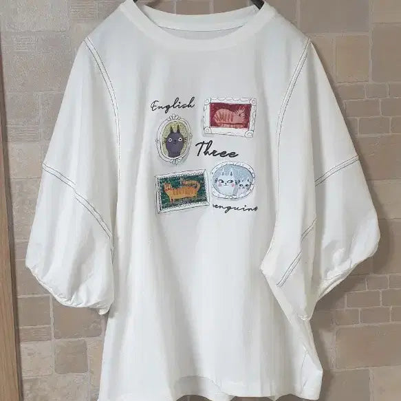 [BUNJANG] White Printed Short-Sleeve Top / 여성 프린팅흰색반팔(새옷)