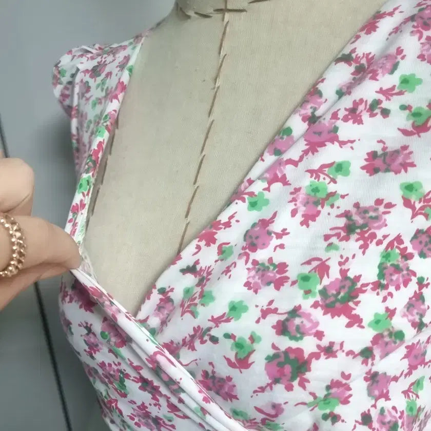 [BUNJANG] Flower Lab Mini Wrap Dress 44 / 플라워 랩 미니 원피스 44