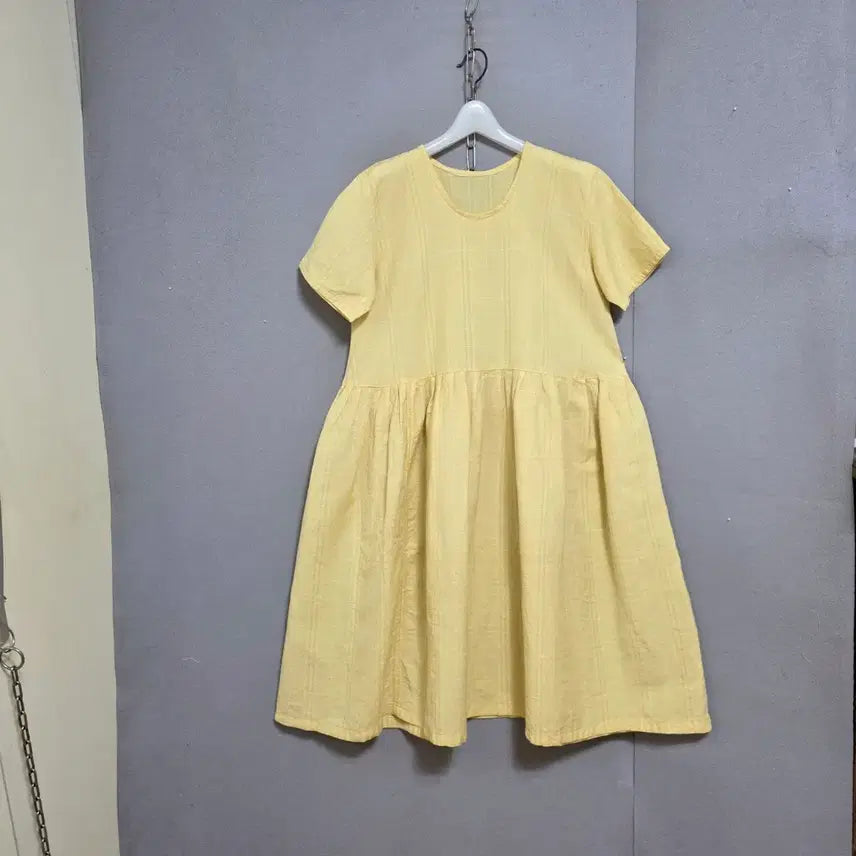 [BUNJANG] Yellow Check Linen Dress F / 엘로우체크 시원한 린넨 원피스 F  n4405