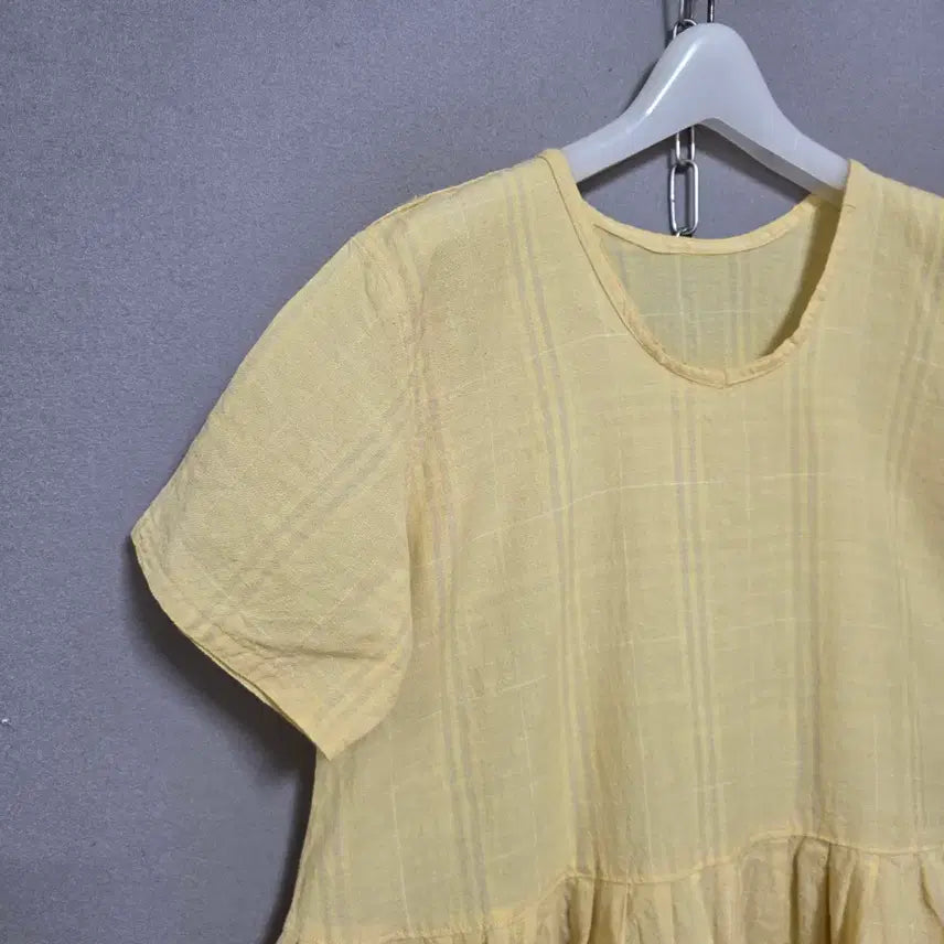 [BUNJANG] Yellow Check Linen Dress F / 엘로우체크 시원한 린넨 원피스 F  n4405