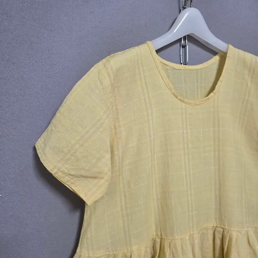 [BUNJANG] Yellow Check Linen Dress F / 엘로우체크 시원한 린넨 원피스 F  n4405