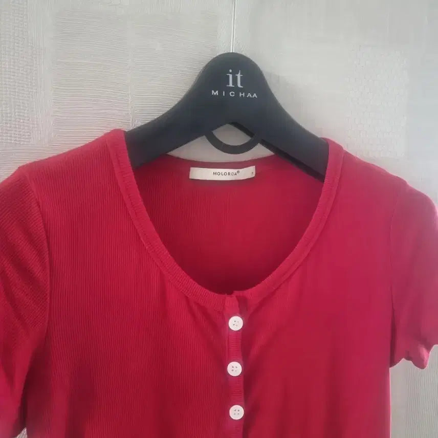 [BUNJANG] Red Crop Short Sleeve Ribbed T-shirt / 레드 크롭 반팔 골지 티셔츠 Free