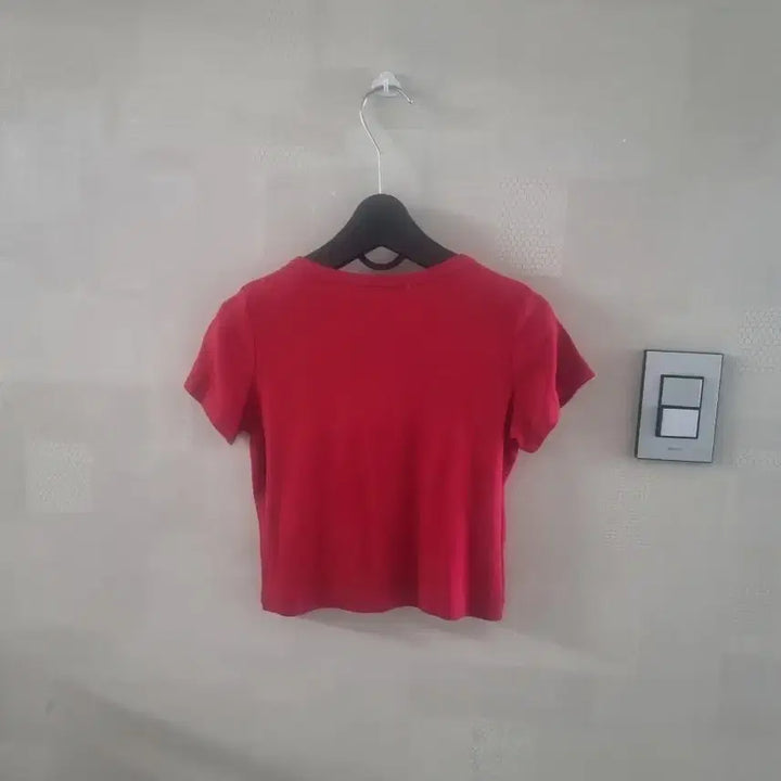 [BUNJANG] Red Crop Short Sleeve Ribbed T-shirt / 레드 크롭 반팔 골지 티셔츠 Free