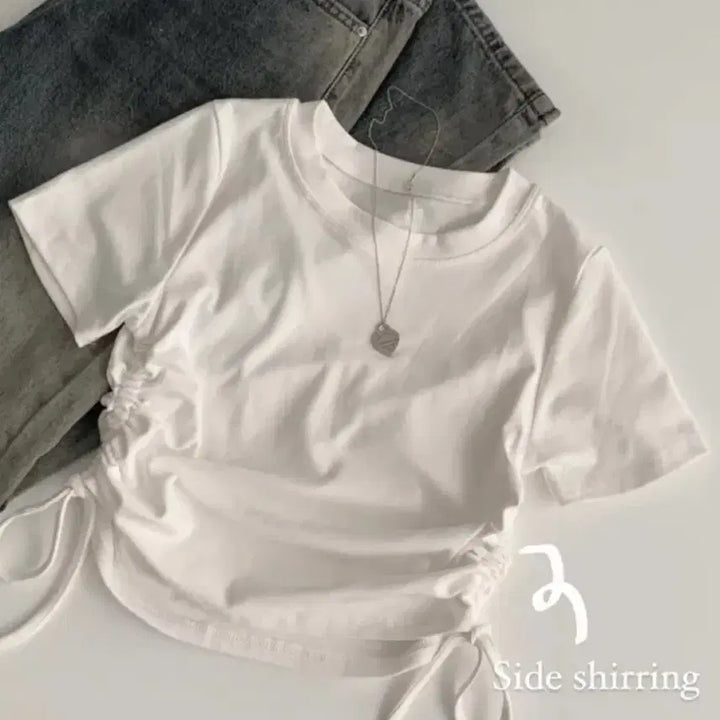 [BUNJANG] Avely Shirring White T-Shirt / 에이블리 셔링 티셔츠