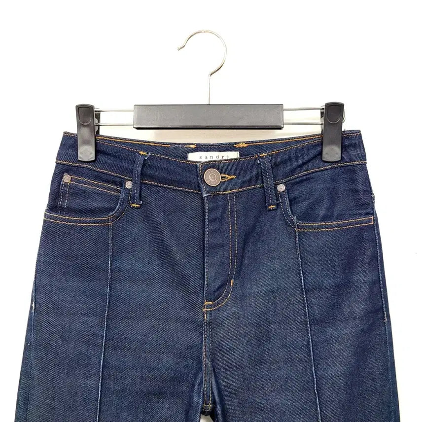 [BUNJANG] Sandro Double Stitch Slim Straight High-Waist Raw Denim Jeans / +산드로 더블스티치 슬림스트레이트 하이웨스트 생지 데님 Y906