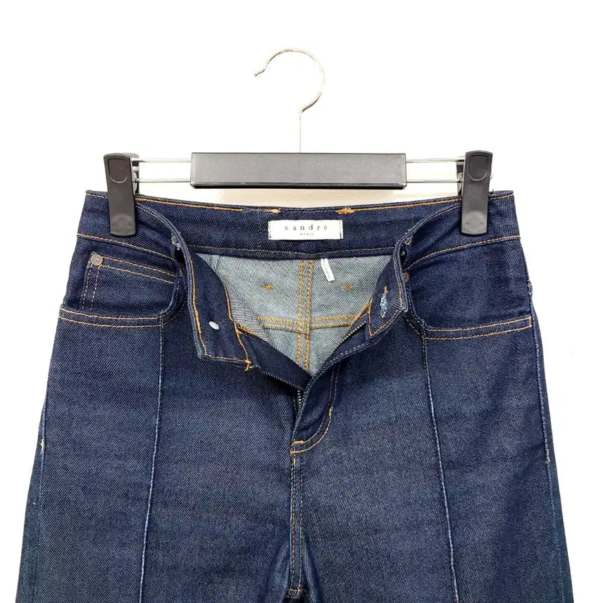 [BUNJANG] Sandro Double Stitch Slim Straight High-Waist Raw Denim Jeans / +산드로 더블스티치 슬림스트레이트 하이웨스트 생지 데님 Y906