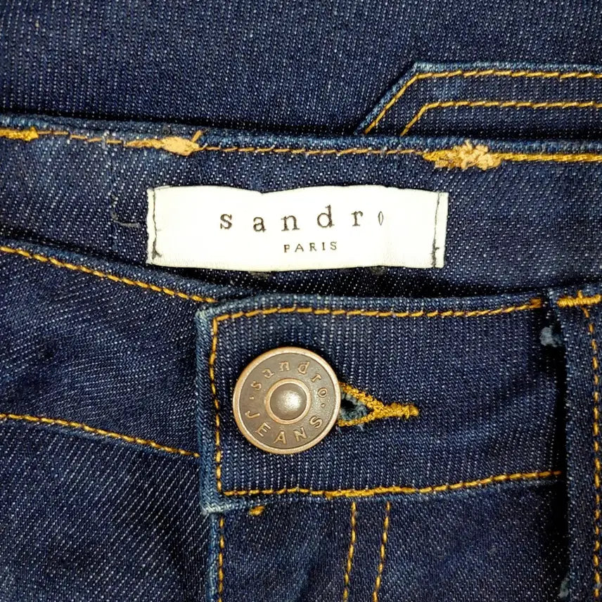 [BUNJANG] Sandro Double Stitch Slim Straight High-Waist Raw Denim Jeans / +산드로 더블스티치 슬림스트레이트 하이웨스트 생지 데님 Y906