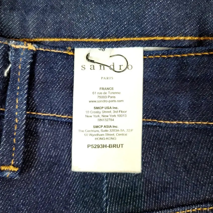 [BUNJANG] Sandro Double Stitch Slim Straight High-Waist Raw Denim Jeans / +산드로 더블스티치 슬림스트레이트 하이웨스트 생지 데님 Y906