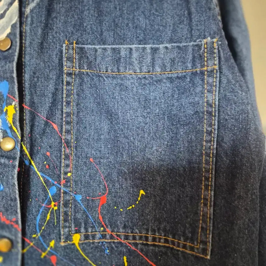 [BUNJANG] Clizy Denim Jacket with Painting Detail / clizy 데님 셔츠 페인팅 포인트