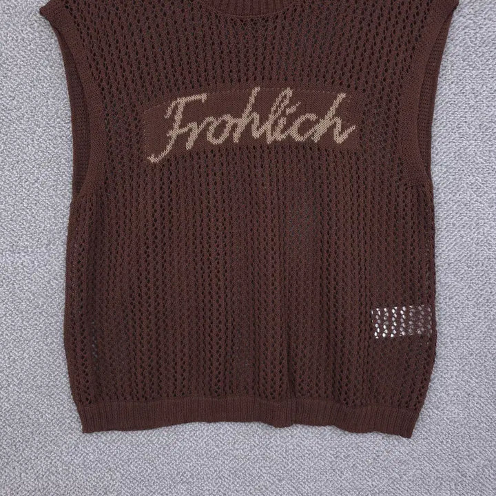 [BUNJANG] Edited 2024 Summer Stretch Crochet Mesh Vest (Brown) / 에디티드 2024 여성 썸머 신축성 크로셰 망사 베스트 조끼 55-66