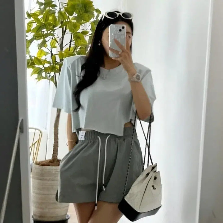 [BUNJANG] J.Fit Crop Pad Short Sleeve T-shirt / (새상품)제이핏 크롭 패드 반팔티 벨201 진바니 엔티크제이 벨201