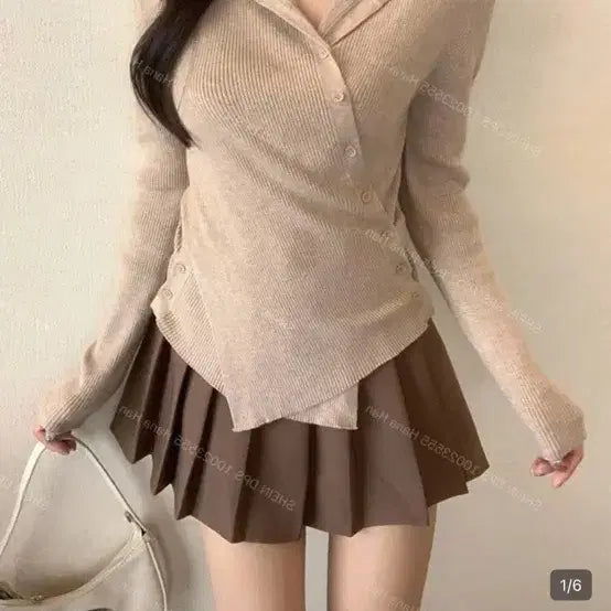 [BUNJANG] SHEIN ABLE Long Sleeve Asymmetrical Knit Top / 쉬인 에이블리 비대칭 후드 긴팔 니트 골지