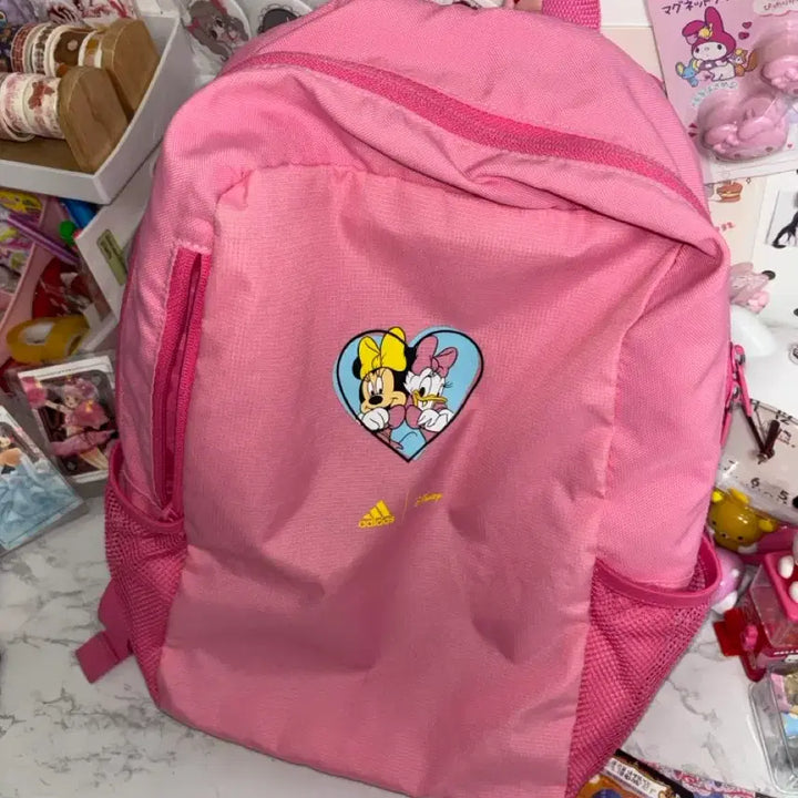 [BUNJANG] Adidas Mickey Mouse Mini Backpack / 아디다스 빈티지 핑크 미키마우스 미니 데이지 콜라보 백팩 가방 파우치
