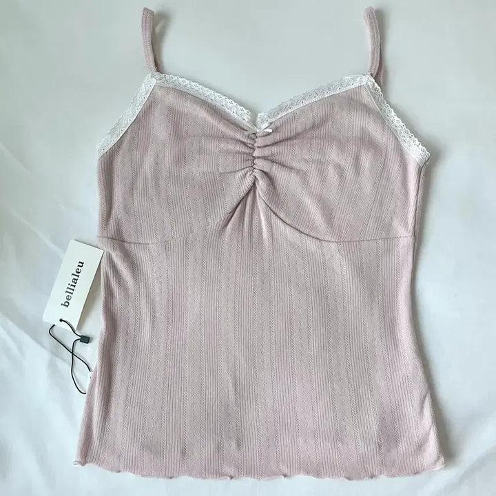 [BUNJANG] Vellire Sweetie Ribbon Sleeveless Top / (새상품)벨리아르 스위티 리본 슬리브리스 로지핑크 나시 레이스 워니하우스