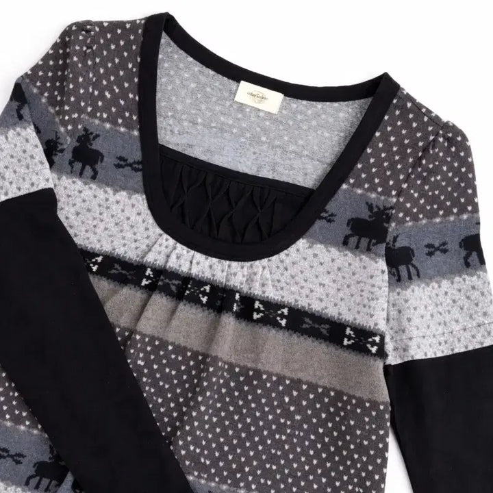 [BUNJANG] Vintage Japanese Deer Pattern Knit Long T-shirt Dress / 일본 빈티지 사슴 패턴 니트 롱 티셔츠