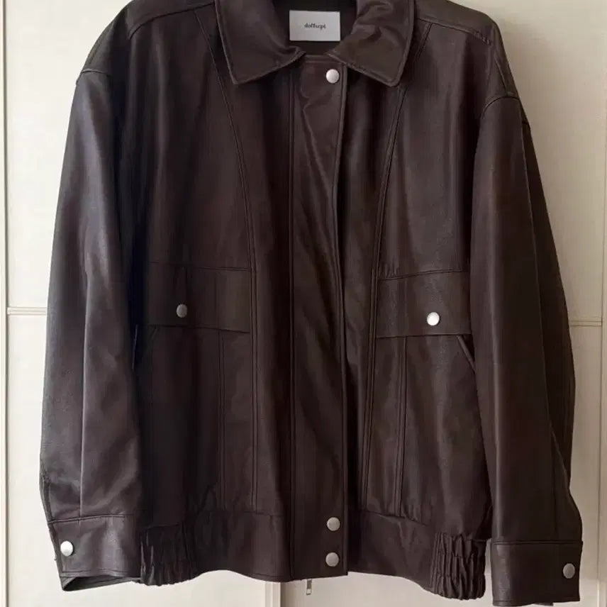 [BUNJANG] DopeCept Leather Oversized Blouson Jacket - Brown / 도프셉 레더 오버핏 블루종 자켓 브라운 free