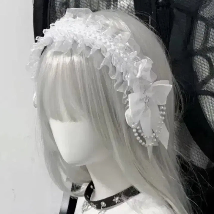 [SOLD OUT] 급처) 중브 지뢰계 레이스 리본 화이트 머리띠 헤도레