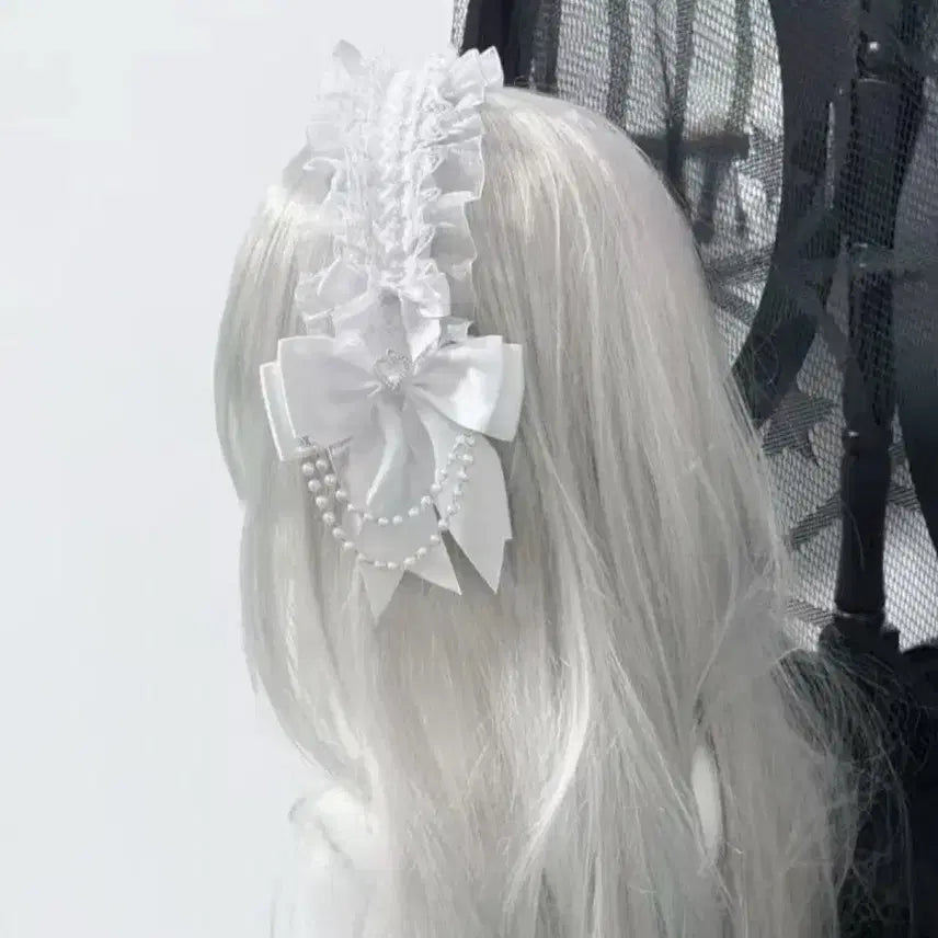 [SOLD OUT] 급처) 중브 지뢰계 레이스 리본 화이트 머리띠 헤도레