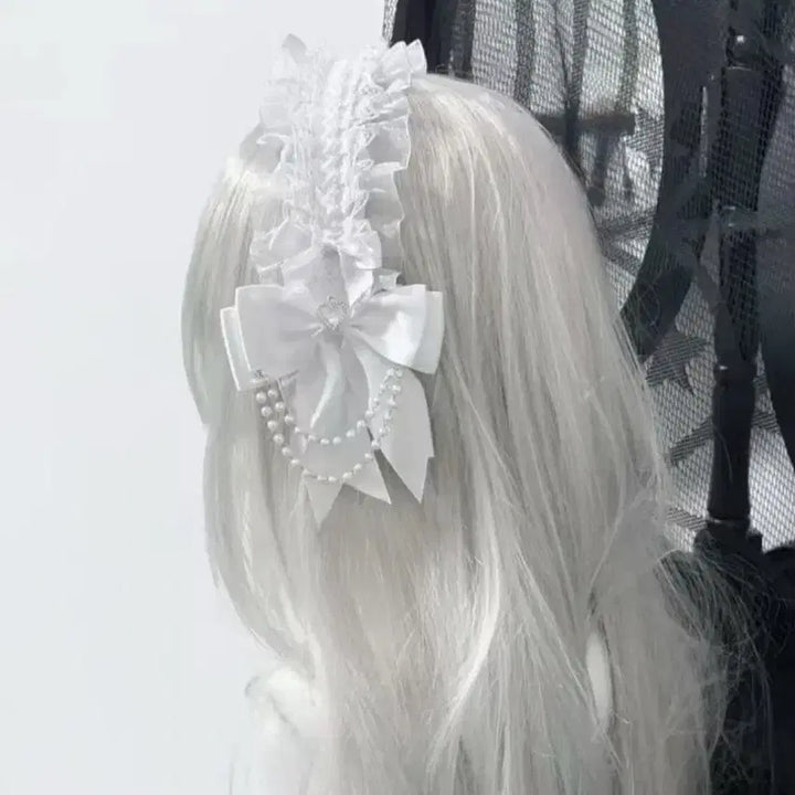 [SOLD OUT] 급처) 중브 지뢰계 레이스 리본 화이트 머리띠 헤도레