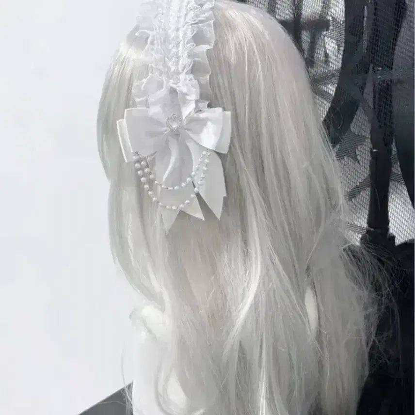 [SOLD OUT] 급처) 중브 지뢰계 레이스 리본 화이트 머리띠 헤도레