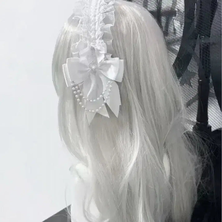 [SOLD OUT] 급처) 중브 지뢰계 레이스 리본 화이트 머리띠 헤도레