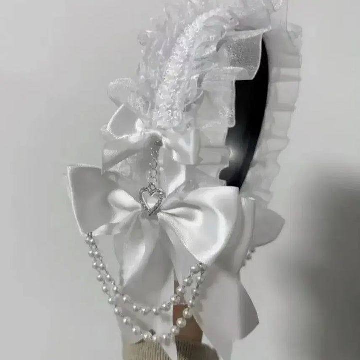 [SOLD OUT] 급처) 중브 지뢰계 레이스 리본 화이트 머리띠 헤도레