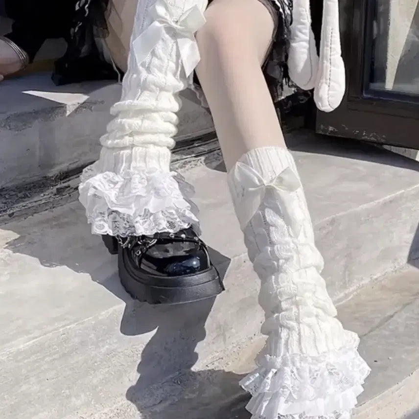 [SOLD OUT] 리본 레이스 레그워머 화이트