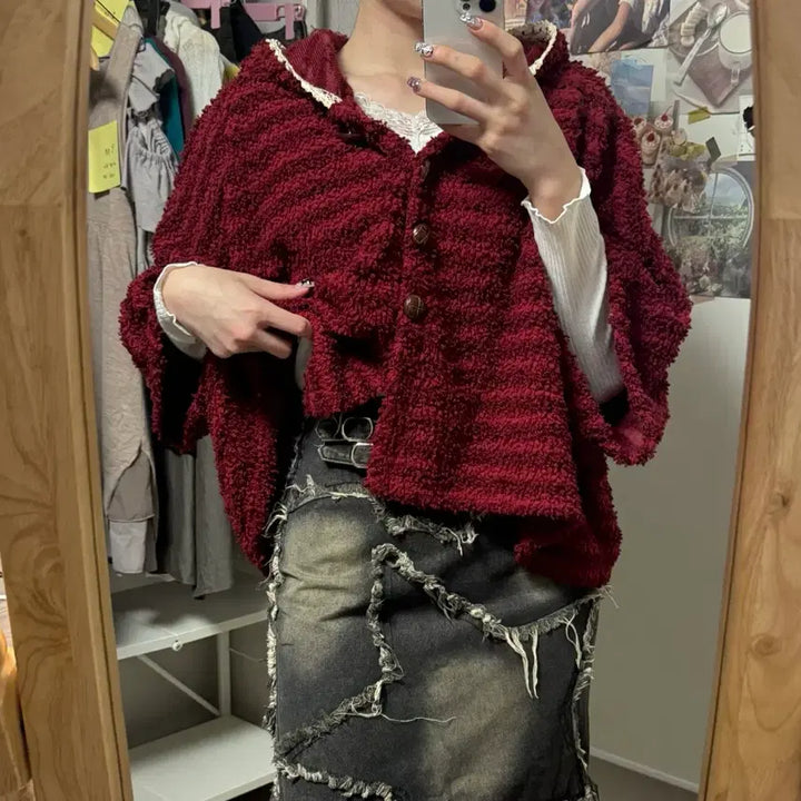 [BUNJANG] Mori Girl Hagumi Red Hooded Cape / 성냥팔이 모리걸 하구미 레드 후드 망토