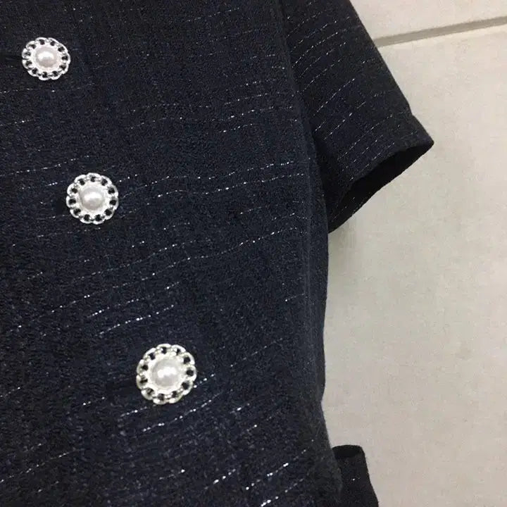 [SOLD OUT] JJ JIGOTT 지고트 네이비 크롭 반팔트위드자켓  플레어롱스커트 셋트