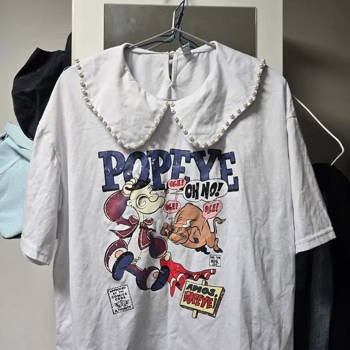 [BUNJANG] Pearl Collar Semi-Crop Top / 진주카라티셔츠,진주카라세미크롭티,카라티셔츠,여성티셔츠