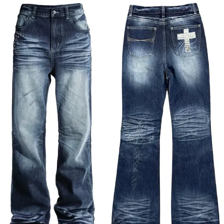 [BUNJANG] Night Lab Crystal Cross Studded Jeans / Night Lab 십자가 큐빅 스터드 진