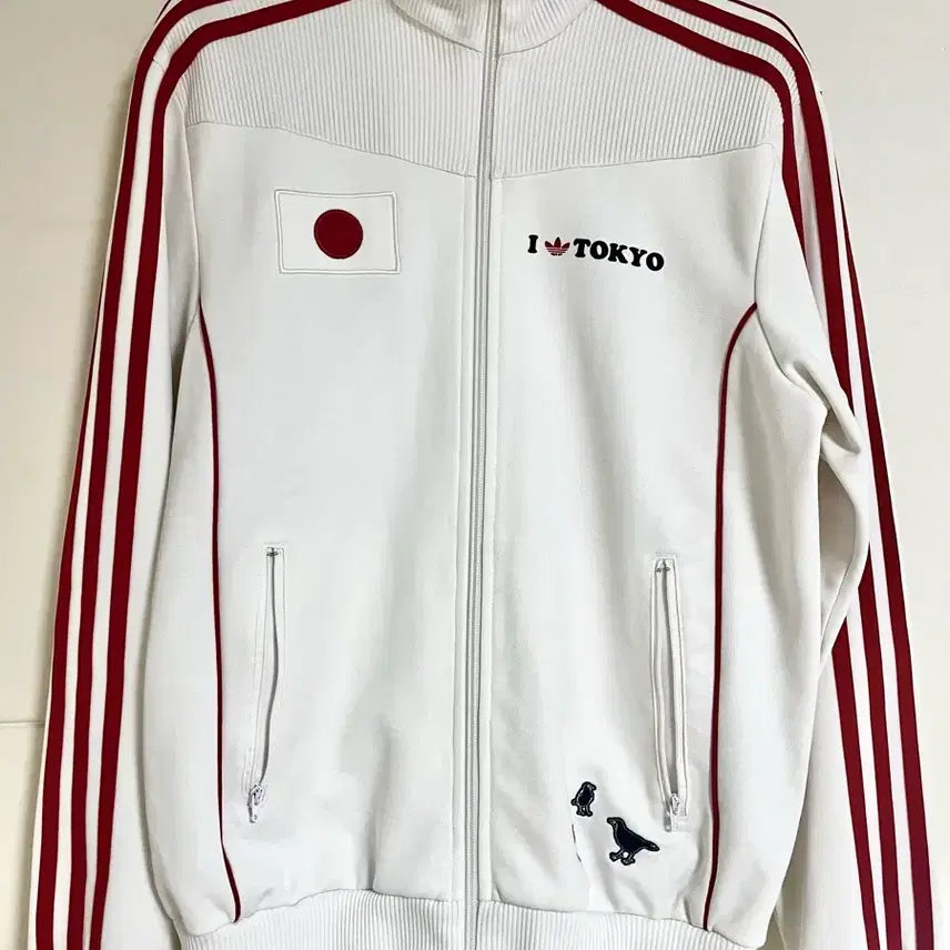 [BUNJANG] Adidas Tokyo Track Top Zip-up White Red 95 / 아디다스 트랙탑 도쿄 져지 집업 흰색 레드 95