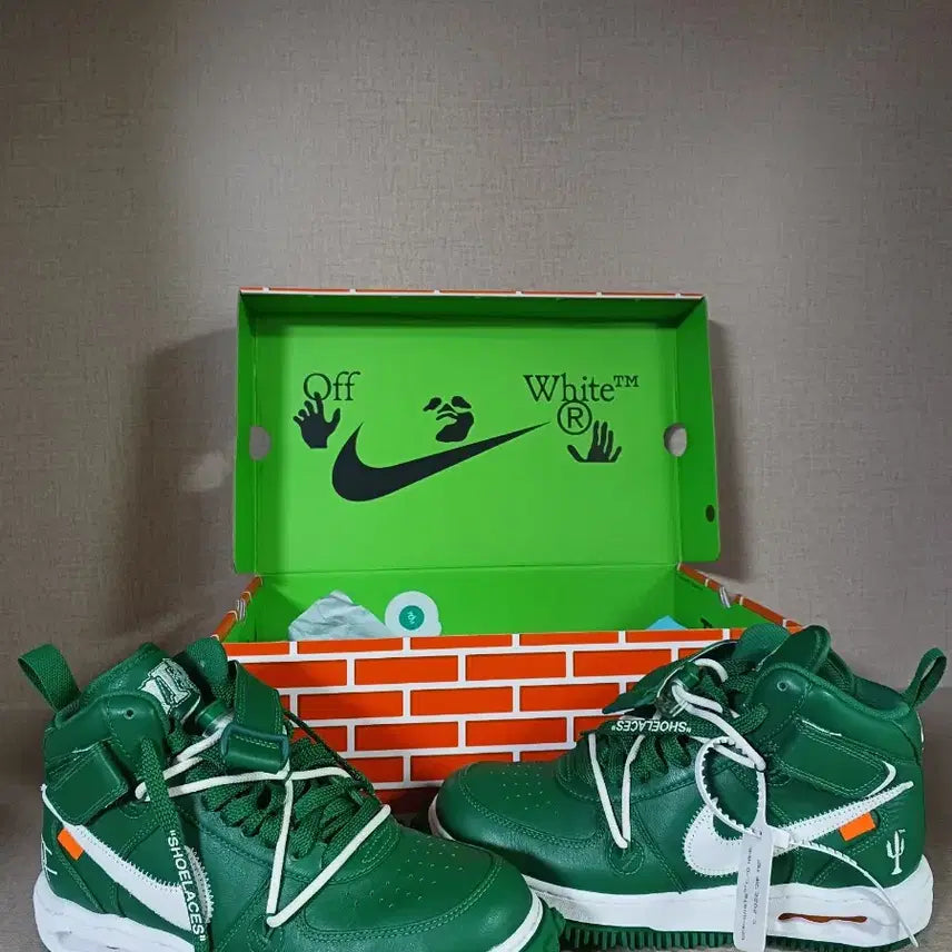 [BUNJANG] Nike Off-White Air Force 1 Mid Green Sneakers / 나이키 x 오프화이트 에어포스1 미드 그린