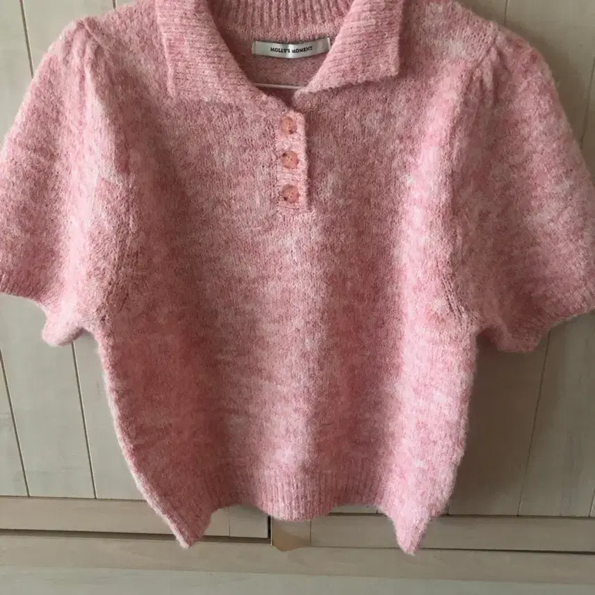 [BUNJANG] Mollismoment Pink Short Sleeve Knit Top / 몰리스모먼트 핑크반팔 프리사이즈