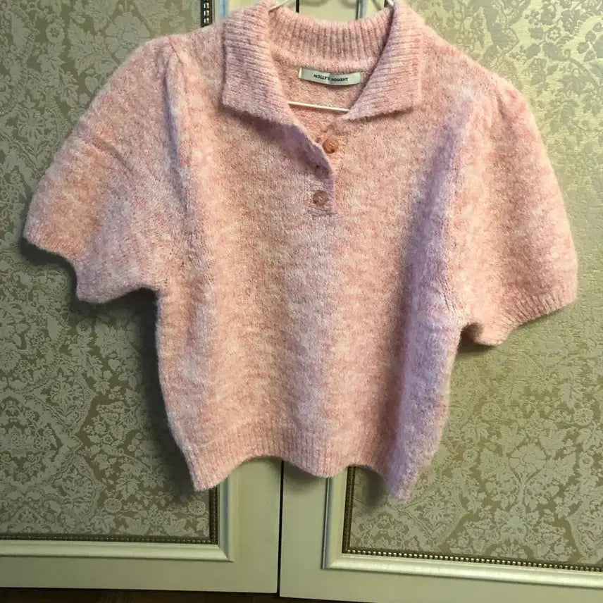 [BUNJANG] Mollismoment Pink Short Sleeve Knit Top / 몰리스모먼트 핑크반팔 프리사이즈