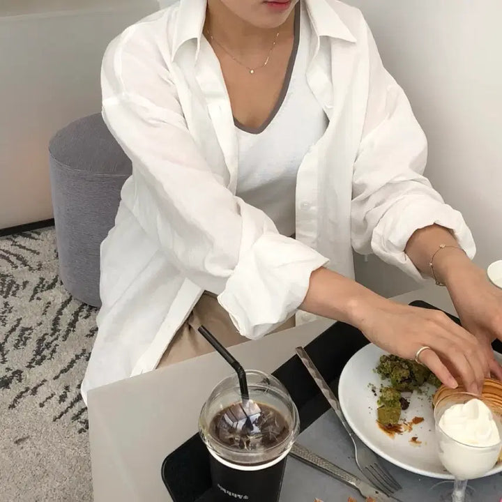 [BUNJANG] Linen White Oversized Shirt / 린넨셔츠 화이트 오버핏셔츠