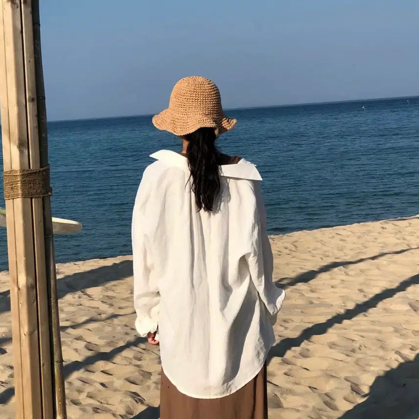 [BUNJANG] Linen White Oversized Shirt / 린넨셔츠 화이트 오버핏셔츠
