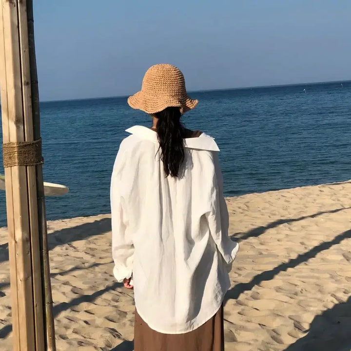 [BUNJANG] Linen White Oversized Shirt / 린넨셔츠 화이트 오버핏셔츠