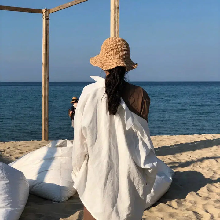 [BUNJANG] Linen White Oversized Shirt / 린넨셔츠 화이트 오버핏셔츠