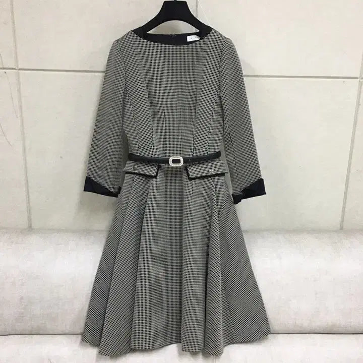 [BUNJANG] MICHAA Houndstooth Check Flare Long Dress / 미샤 MICHAA 하운드투스 체크 플레어 롱원피스