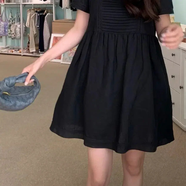 [BUNJANG] Liette Lace Linen Black Mini Dress / 리에뜨 레이스 린넨 블랙 원피스