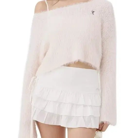 [BUNJANG] Clishare Cloud One-Shoulder Button Knit Pink / 클리시어 클라우드 원숄더 버튼 니트 핑크