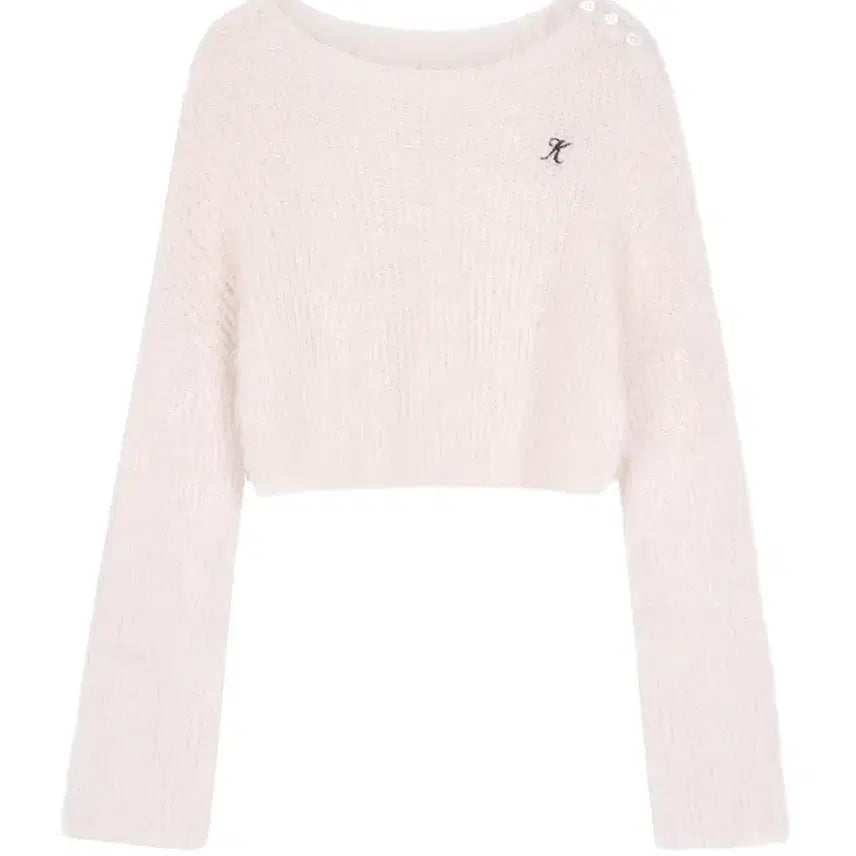 [BUNJANG] Clishare Cloud One-Shoulder Button Knit Pink / 클리시어 클라우드 원숄더 버튼 니트 핑크