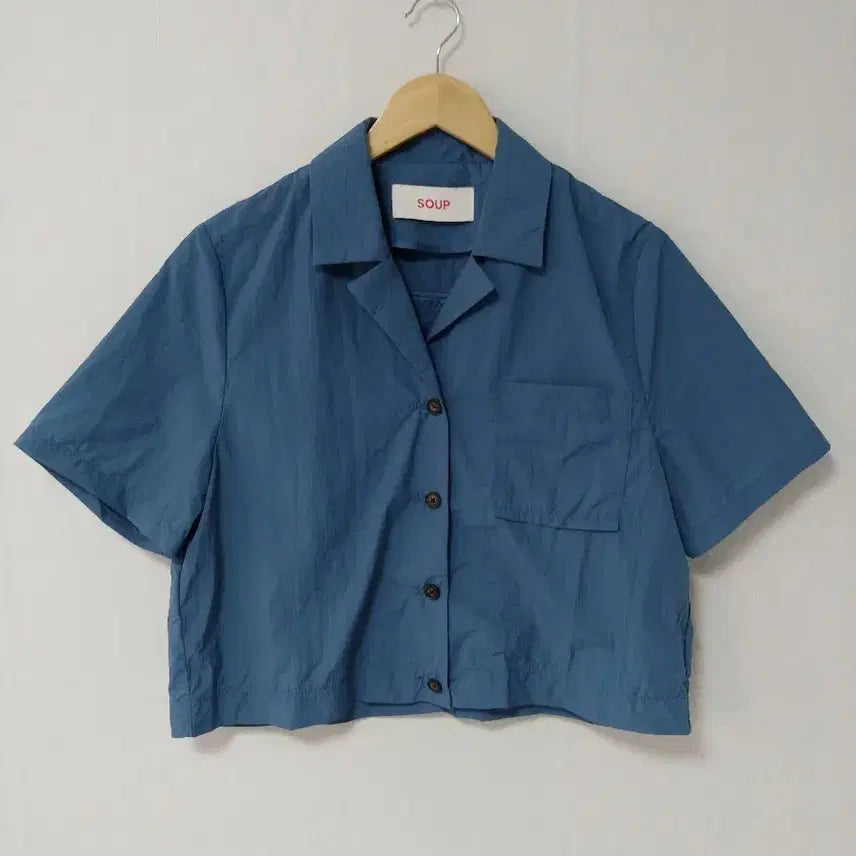[BUNJANG] SOUP Nylon Crop Short-Sleeve Jacket (Deep Blue) / [SOUP] 숲 나일론 크롭 반팔 자켓 (딥블루/66사이즈)