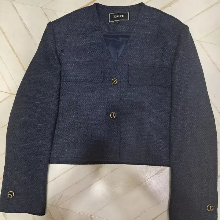 [BUNJANG] RAIVE Navy Tweed Cropped Jacket / Raive 레이브 네이비 트위드 크롭 자켓