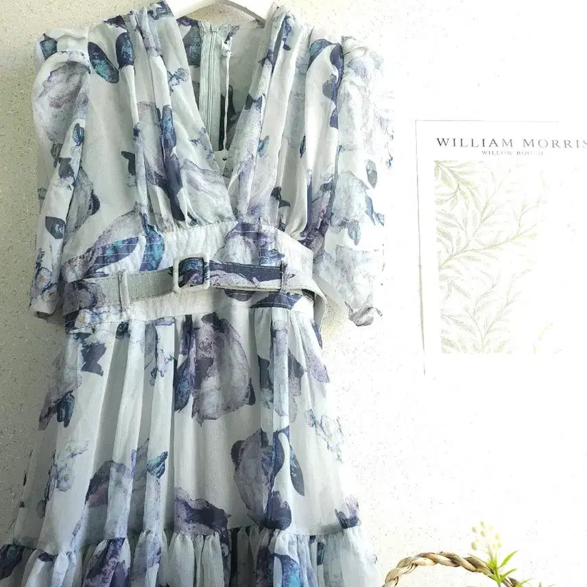 [BUNJANG] Flower Chiffon Long Dress / 플라워 쉬폰 롱 원피스 새상품