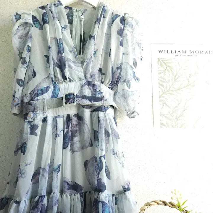[BUNJANG] Flower Chiffon Long Dress / 플라워 쉬폰 롱 원피스 새상품